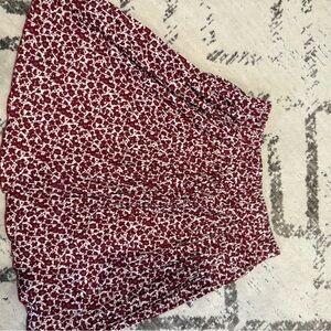 LOFT Burgundy Floral A-Line Skirt